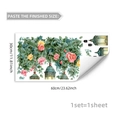 Dettaglio di adesivi murali floreali con rose acquerello e lampioni vintage 30x60cm - Stile Lampada a Sospensione Retrò Rose e Foglie Verdi (M20734)