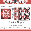 Detail of 12-piece retro marble pattern tile stickers in red, black and white color - Red Black White Artistic Floral (ACZ20017)