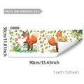 Detail view of cartoon fox wall sticker with pink roses on waterproof PVC material - Fox Watering Rose Style (M20123)
