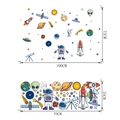 Cartoon space wall stickers with astronauts and rockets for kids room, 100x72cm - 25cm x 70cm