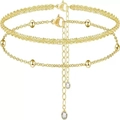 Goldenes zweilagiges Perlenkettenarmband mit verstellbarem Verschluss und Zirkonia - Doppellagige Perlenkette (1) / Gold