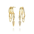 Ohrringe aus Gold mit Moissanit-Quasten, Dreifachringen und diamantbesetzten Anhängern - 925er Silber / 18K Vergoldet (C-Stil)