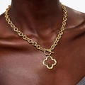 Golden chunky chain necklace with hollow clover pendant and retro toggle clasp - Hollow Clover Toggle Clasp (Style 1) / Gold