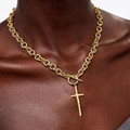 Gold chunky chain necklace with OT toggle clasp and minimalist cross pendant for women - Minimalist Cross Toggle Clasp (Style 3) / Gold