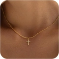 Elegant gold cross necklace for women with sparkling pavé crystals and rope chain - Gold