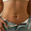 Catenina da vita dorata a doppio strato con perline gioielli per il corpo alla moda donna - F49-1 Catena in Vita a Doppio Strato Perle Rotonde a Strati Oro