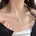 Elegante silberne Perlenkette mit einer runden Perle an einer Perlenkette für Damen - Minimalistischer Einzelperle Stil (XL1838)