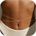 Golden double layer waist chain featuring a sparkling teardrop pendant for women's beachwear - Gold Double Layer Water Drop Pendant Style