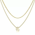 Layered gold necklace featuring a satellite bead chain and a small letter a pendant - Style 1 (a) / Gold