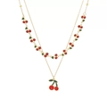 Double-layered golden anklet set featuring vibrant red cherry charms with green leaves - Double Layer Multi-Cherry Necklace (5#)
