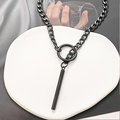 Matte black stainless steel cuban chain necklace with ring and cylinder pendant - Matte Black Cylindrical Style (Style 3)