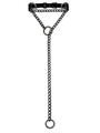 Punk black leather choker with long gunmetal chain and adjustable buckle strap - Black Leather Long Chain Ring Style (款式六)