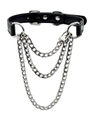 Gothic black leather choker with triple silver chains and adjustable metal buckle - Black Leather Silver Triple Chain Style (款式九)
