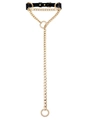 Black leather choker necklace with gold curb chains and O-ring in a punk gothic style - Black Leather Gold Chain Ring Style (款式八)