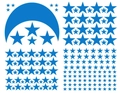 Dettaglio di vari adesivi murali blu con stelle e luna in diverse dimensioni e forme - Azzurro