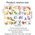 Details van afmetingen en indeling van de alfabet dieren muurstickers set 70x50cm - Engels Alfabet Cartoon Dier Stijl / 25cm x 35cm