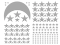 Flat lay of creative moon and stars wall stickers set for nursery room DIY decoration - Gray