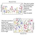 Detail der Maße von bunten Wildblumen-Wandtattoos mit PVC-Materialspezifikationen - 35 X 50 Cm X 2 Stück
