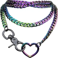Irisierende kubanische Kette mit Herzring und Karabinerverschluss in bunten Farben - bunt