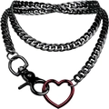 Mehrlagige schwarze Metall-Taillenkette mit einem auffälligen rot-schwarzen Herzanhänger - Schwarz