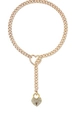 Goldene Y-Halskette mit Herzverschluss und Kristallbesetztem Herzschloss-Anhänger - Edelstahl + Zirkon / Mit Zirkonia / Gold