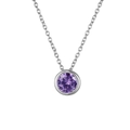 Kurze silberne Kette mit rundem lila Zirkon Anhänger in Zargenfassung für Damen - Edelstahl/8mm/38+5cm / Februar Violett - Silber