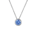 Short silver necklace with round halo pendant featuring a sparkling blue gemstone - Stainless Steel/8mm/38+5cm / March Light Blue - Silver