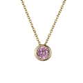 Elegante collana d'oro con ciondolo a gemma rosa rotonda con incastonatura a castone - Ottobre Rosa - Oro