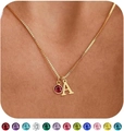 Collana con iniziale placcata in oro 14K con lettera A e pietra portafortuna rossa - Lettera A / Pietra Rosso Granato (Stile 1)