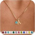 Collana placcata oro 14K con lettera iniziale A e pendente con pietra blu per donna - Lettera A / Pietra Acquamarina Blu Chiaro (Stile 3)