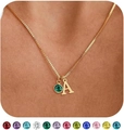 Collana placcata oro 14K con lettera A e pietra portafortuna verde in varie opzioni - Lettera A / Pietra Verde Smeraldo (Stile 5)