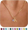Collana con iniziale A placcata in oro 14K con pietra portafortuna viola e catena box - Lettera A / Pietra Viola (Stile 6)