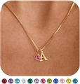 Collana placcata oro con iniziale A, pietra portafortuna rosa e opzioni di 12 colori - Lettera A / Pietra Rosso Rubino (Stile 7)