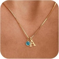 Elegante collana placcata oro 14K con pietra portafortuna blu e pendente con lettera A - Lettera A / Pietra Blu Topazio (Stile 12)