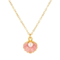 Elegant gold necklace with pink enamel shell pendant and a central pearl detail - Gold Tone Light Pink Shell Necklace