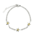 Silver stainless steel chain bracelet with star charms and yellow crystal accents - Silver