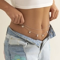 Double-layered silver stainless steel waist chain with 3D butterfly pendants on a model - Silver (3156)