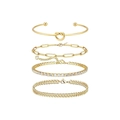 Four-piece gold bracelet set with knotted cuff, tennis chain, and paperclip links - Four Items (Style 6: Includes Knot Bangle / Paperclip Chain / Tennis Chain / Cuban Chain) / Gold