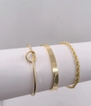 Three-piece set of polished gold stainless steel bracelets with knot and rope chain designs - Three Items (Style 7: Includes Knot Bangle / Smooth Bangle / Rope Chain) / Gold