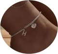 Silver cuban anklet with heart charm and letter H pendant featuring sparkling CZ stones - Silver-Letter H