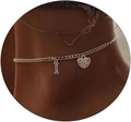 Silver Cuban link anklet featuring a sparkling CZ heart and letter I pendant charm - Silver-Letter I