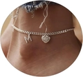 Silver cuban chain anklet featuring a sparkling CZ heart and crystal letter M pendant - Silver-Letter M