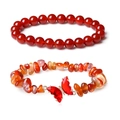 Red natural stone bead bracelet set with polished agate chips and a red butterfly charm - Red Agate