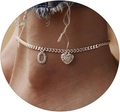 Silver initial O and CZ heart pendant anklet on ankle for a personalized look - Silver-Letter O