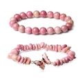 Pink natural stone beaded bracelet set with rose gold crystal butterfly charm - Red Pomegranate