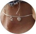 Silver letter Q anklet with CZ heart pendant and Cuban chain for personalized styling - Silver-Letter Q