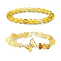 Yellow natural stone beaded bracelet set with crystal butterfly pendant in rose gold finish - Citrine