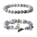Gray natural moonstone and gravel stone bracelet set with elegant golden butterfly charm - Gray