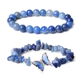 Two-piece blue natural stone bracelet set with a gold-edged butterfly pendant and beads - Blue