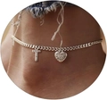 Silver Cuban link anklet with CZ heart and crystal letter T pendant on ankle - Silver-Letter T